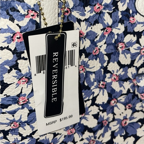 LAUREN RALPH LAUREN Bag Leather Print Tote Purple Vanilla/Breeze Floral w Pouch - Picture 4 of 14